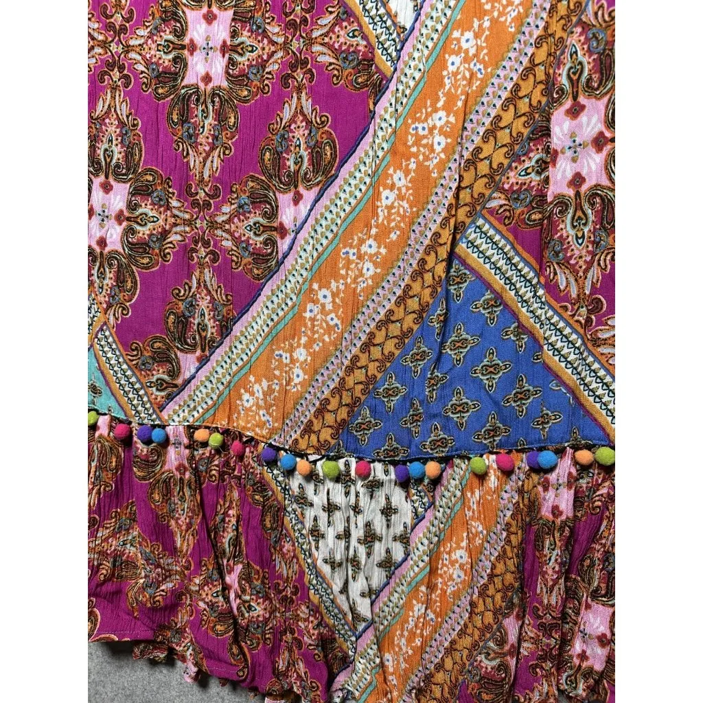 Melissa Paige XL Skirt Boho Drawstring Stretch Colorful Gypsy Hippie Patchwork - Image 2