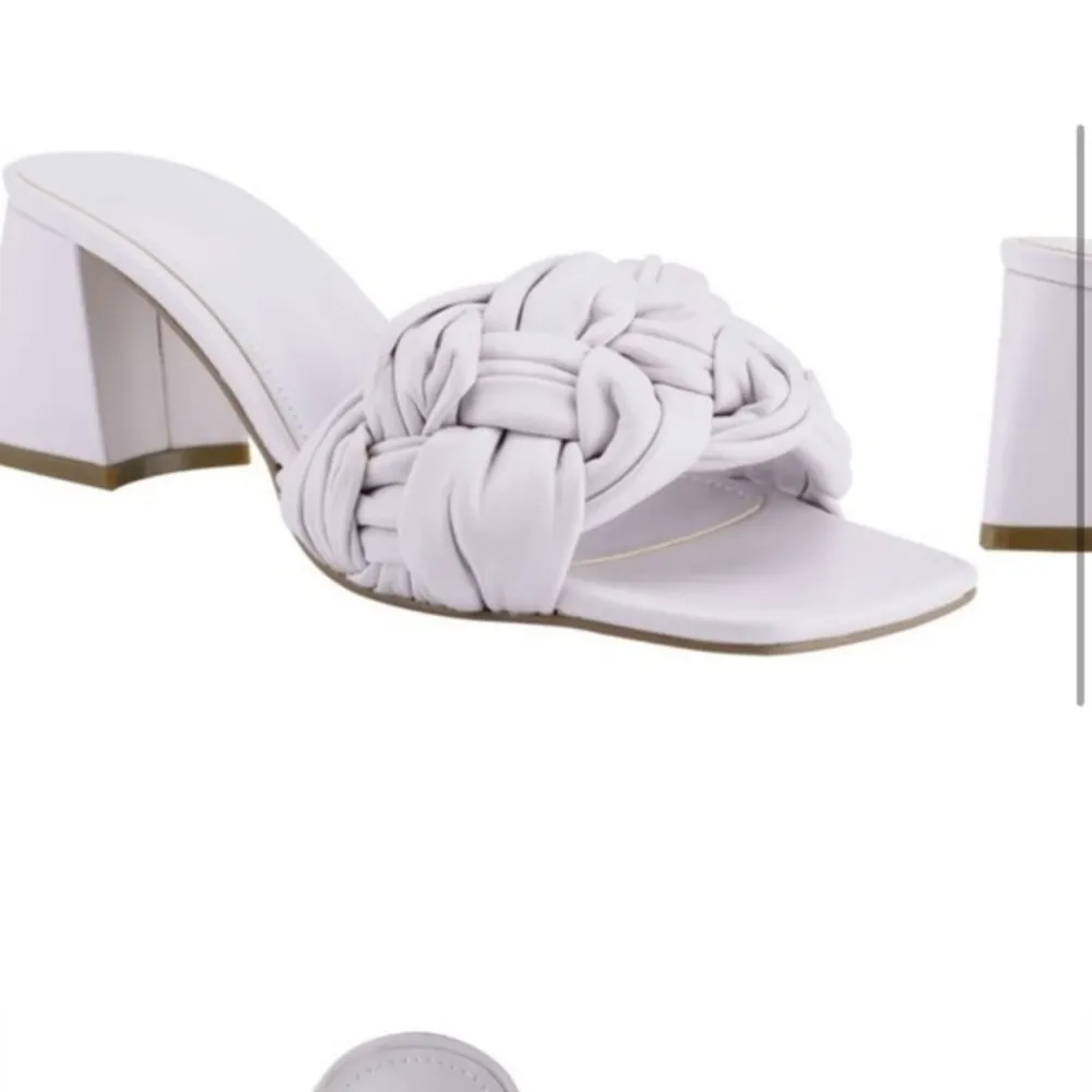 Marc Fisher LTD Leather White/Grey Cerita Slide Heel Sandals Nude Bottom - Image 4