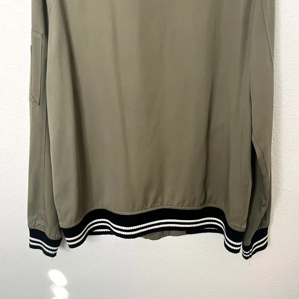 [Harlowe & Graham] Olive Green Striped Cuff Zip Up Bomber Jacket Size Medium M - Image 7
