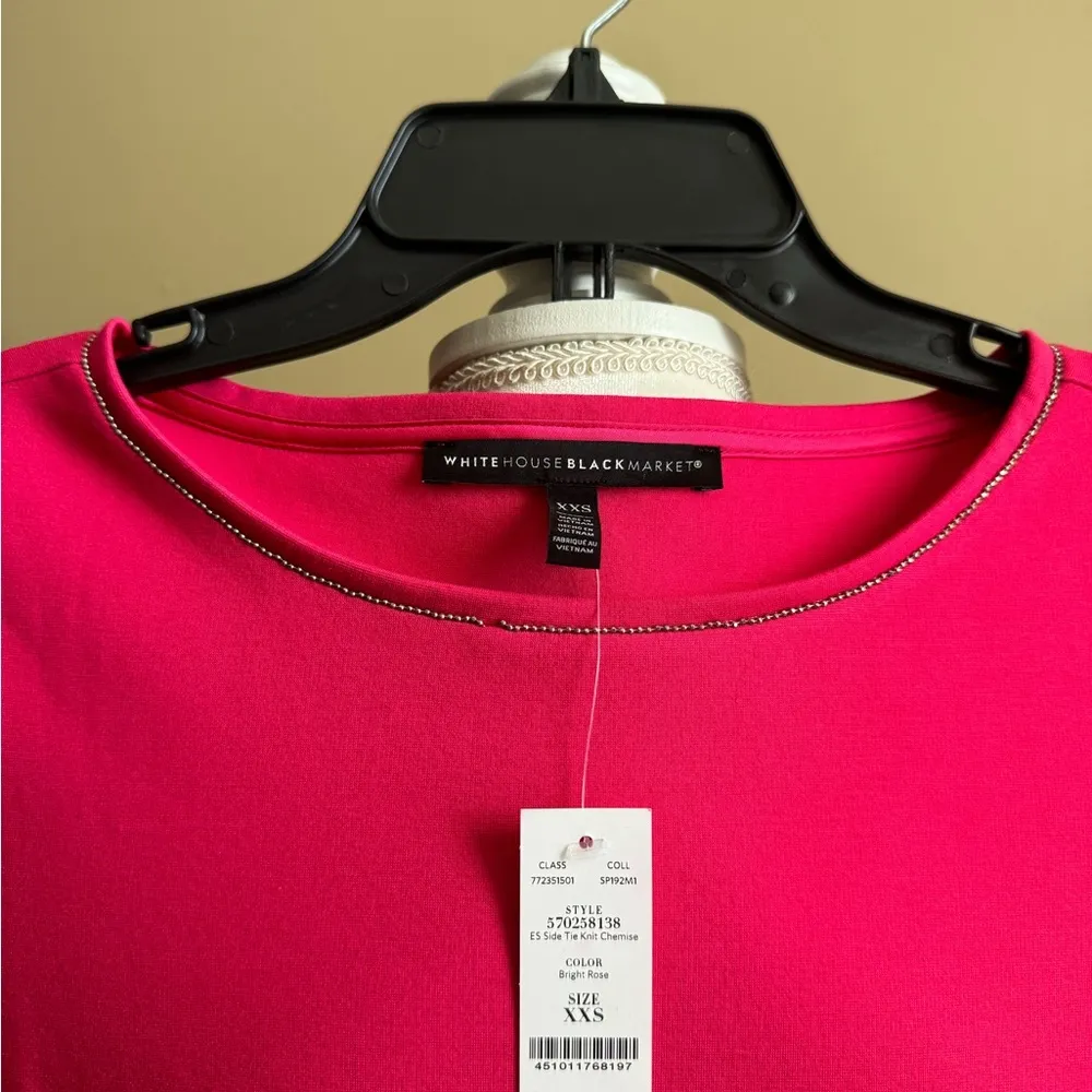 NWT White House Black Market ES Side Tie Knot Chemise Dress in Bright Rose - Image 5