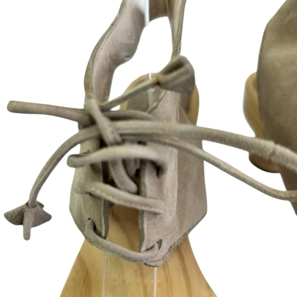 Pedro Garcia size 39 size 8.5~9 wood sandal architectural heel fringe suede $328 Tan - Image 5