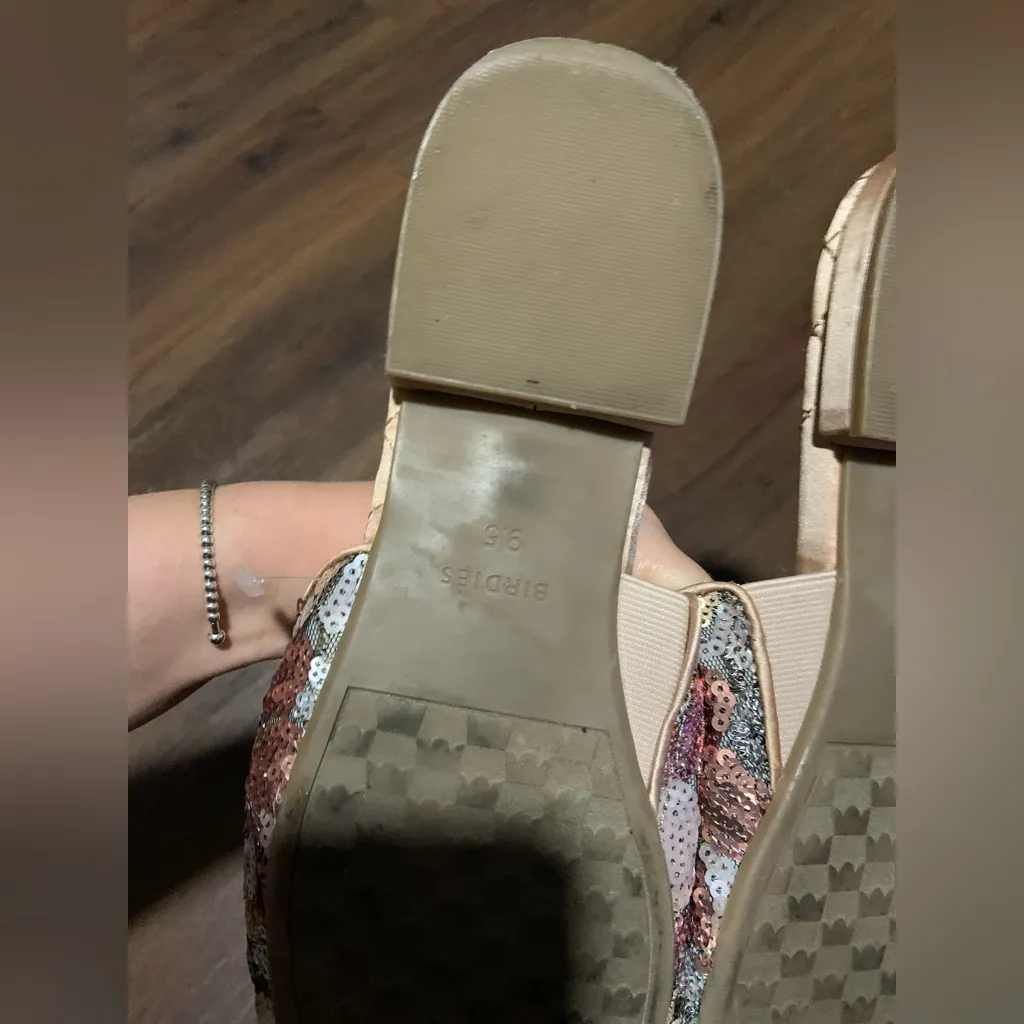 Birdies Dove Pink Petal Floral Pattern Sequin slip on loafer classic fall $150 Gold Size 9.5 - Image 5