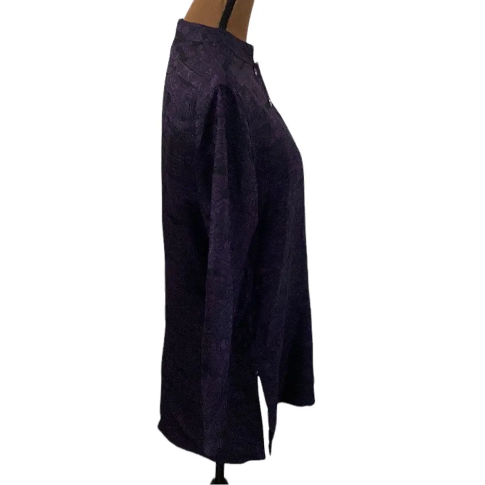 Chico’s oriental style shimmer printed mandarin collar Kaftan shirt jacket sz 8 - Image 3