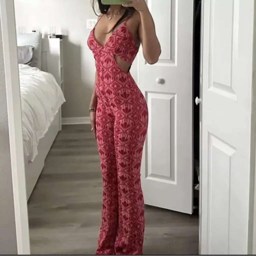 Zara Retro Jacquard Cut Out Flare Leg Bohemian Knitted Jumpsuit NWOT - Image 5