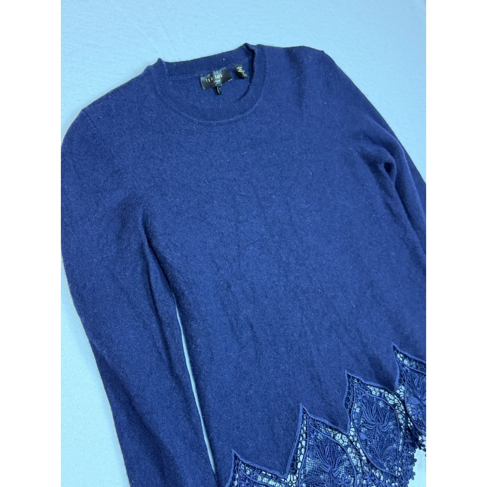 Ted Baker Navy Blue Lace Trim Sweater Women Size 1 (US 4) cashmere wool blend - Image 11