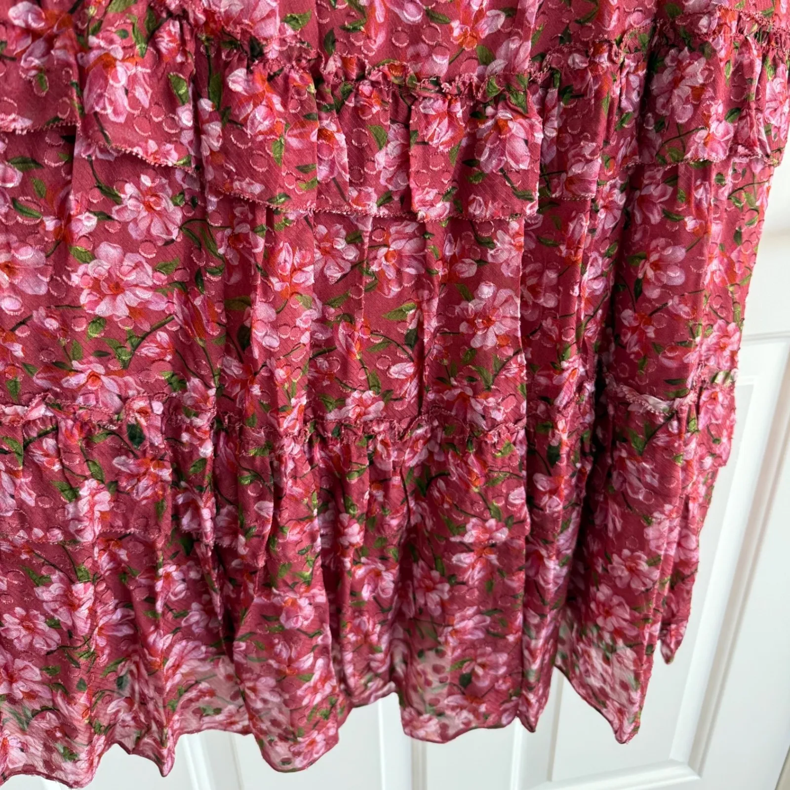 Sachin & Babi Ronnie Long Sleeve VNeck Ruffle Printed Midi Dress Size 4 Pink NWT - Image 7