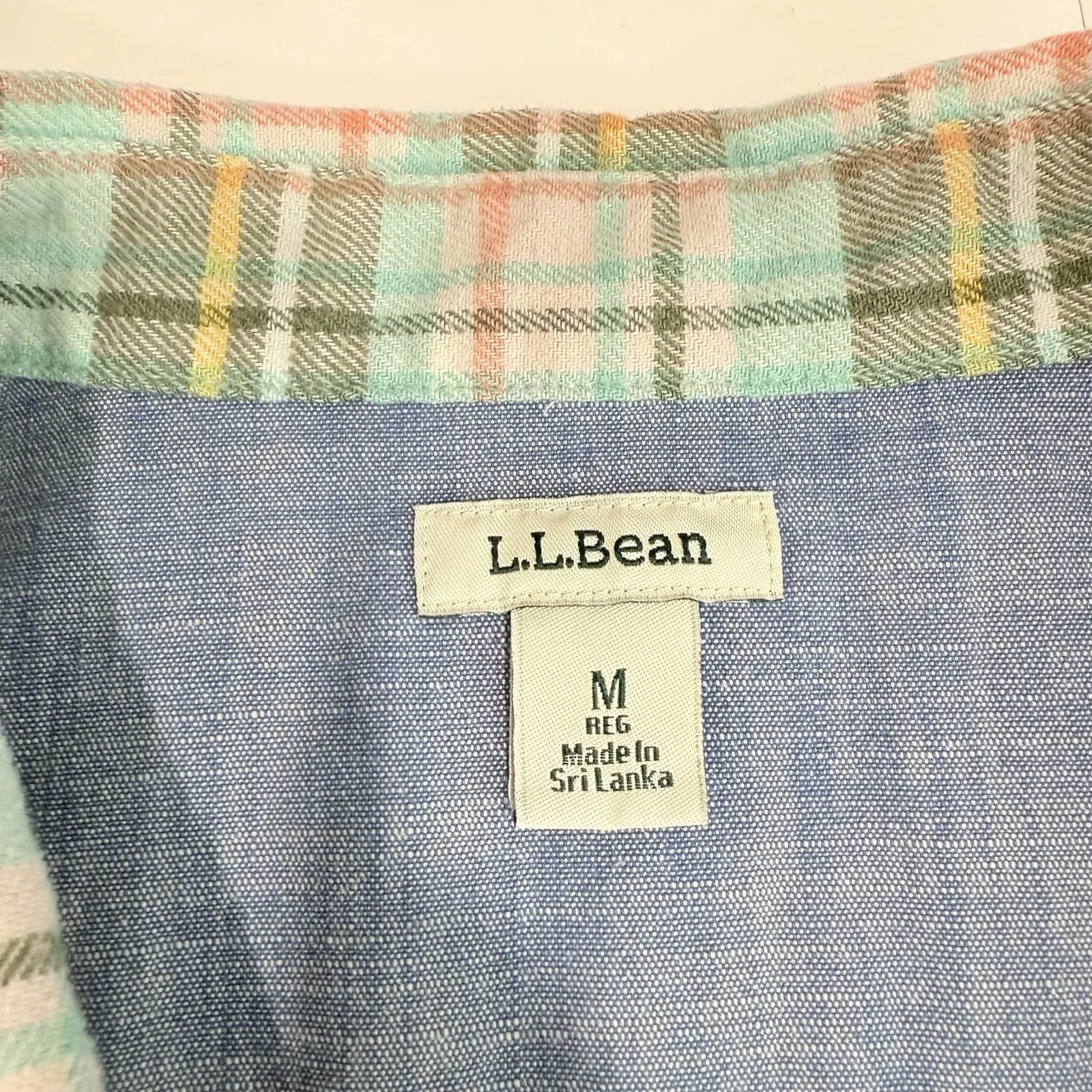 LL Bean Colorful Plaid Short Sleeve All Season Flannel Button‎ Up Shirt MEDIUM - Image 8