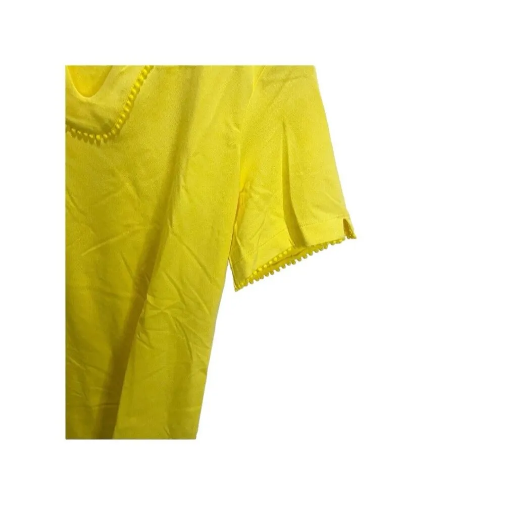 Denim & Co. S Petite Perfect Jersey U-Neck Tunic with Dot Lace Yellow - Image 4