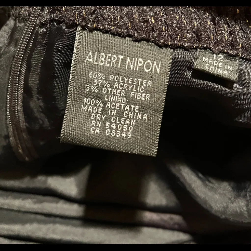 Albert Nipon size 12 straight pencil skirt black gold professional work lined - Image 4