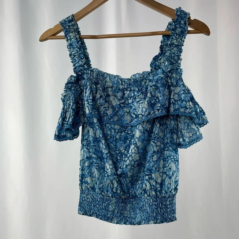NWT House of‎ Harlow 1960 Helena Smocked Ruffled Floral Cropped Top Blue Size M Size M - Image 5