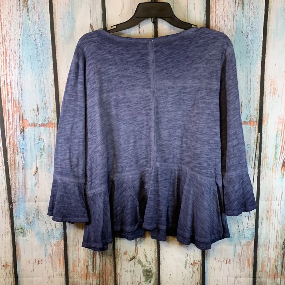 Free People Intimately Free People Blue Tie Dye Bell Sleeve Ruffled Top Sz M - Image 6