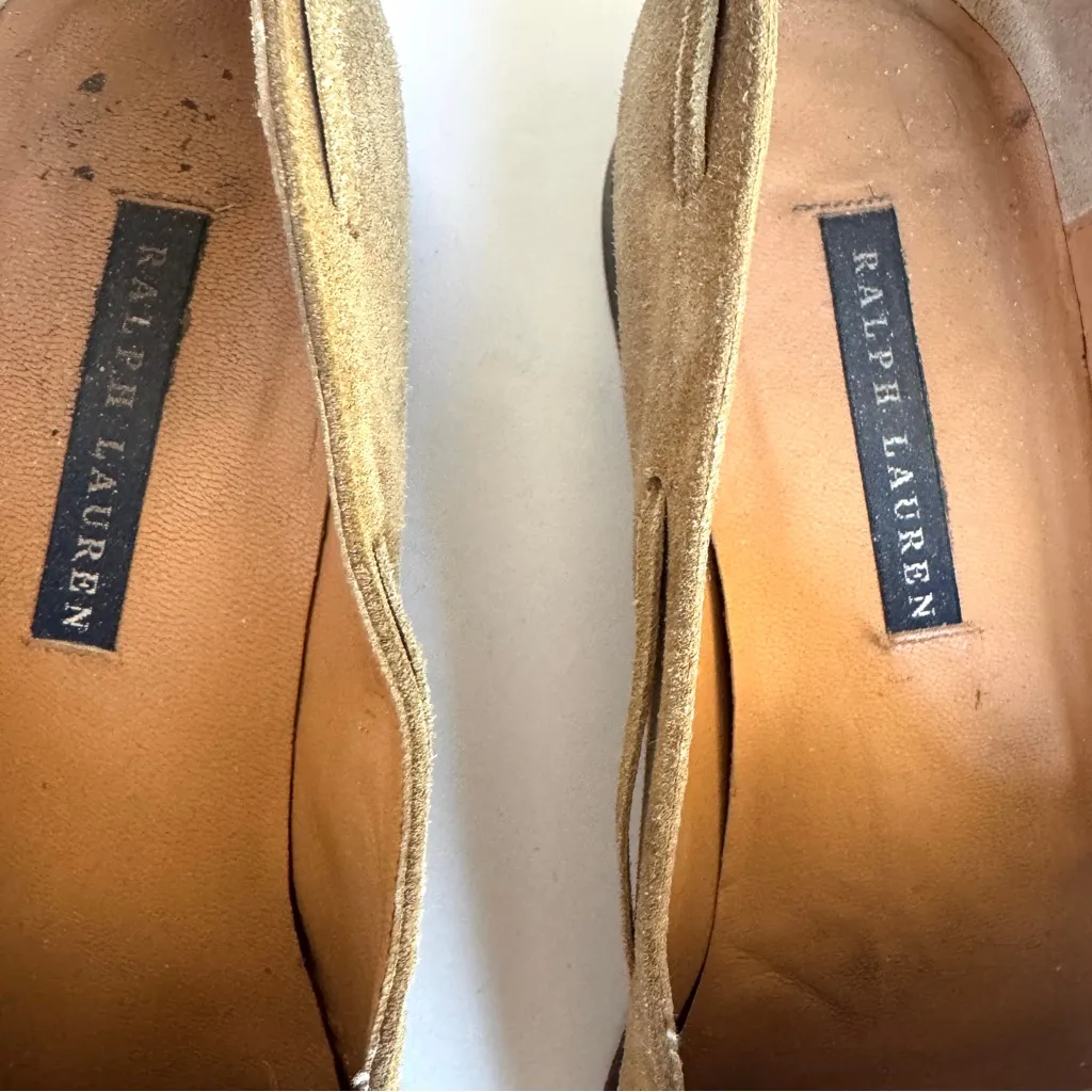 Ralph Lauren Women’s Beige Tan Suede Tassel slips on loafers Sz 8.5 - Image 4