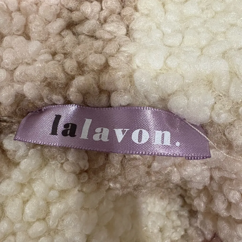 Cozy Teddy Sherpa Plaid Shacket Jacket Pink Cream Brown Button Front Size M - Image 3