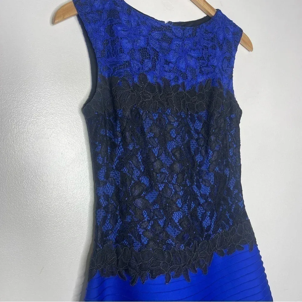Tadashi Shoji PINTUCK NEOPRENE A-LINE DRESS WITH LACE DETAIL Size 4 - Image 5