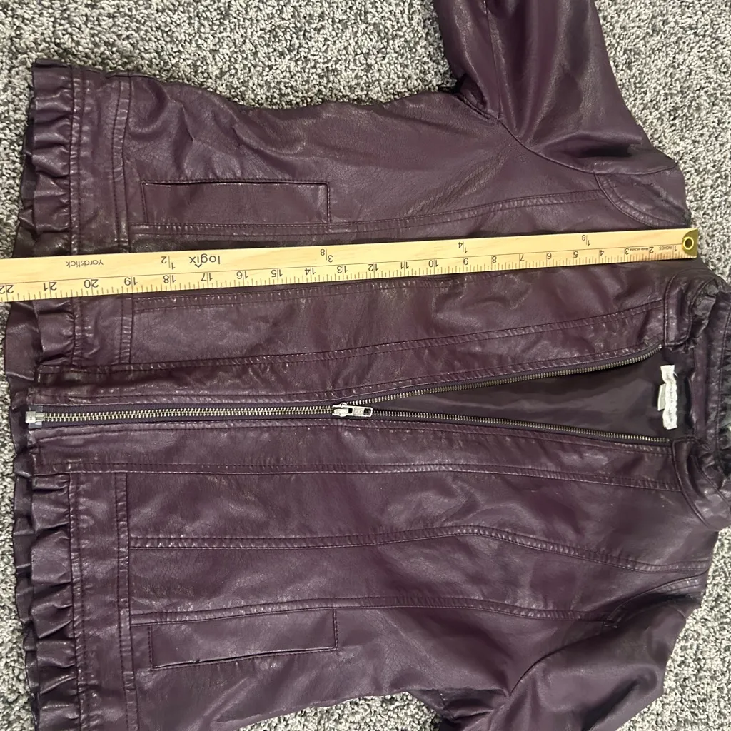 Christopher & Banks Purple Leather Zip Front Jacket Womenโs Size Small - Image 11