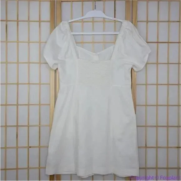 NEW Madewell‎ Linen-Cotton Puff-Sleeve Mini Dress, lighthouse, size 6 - Image 7