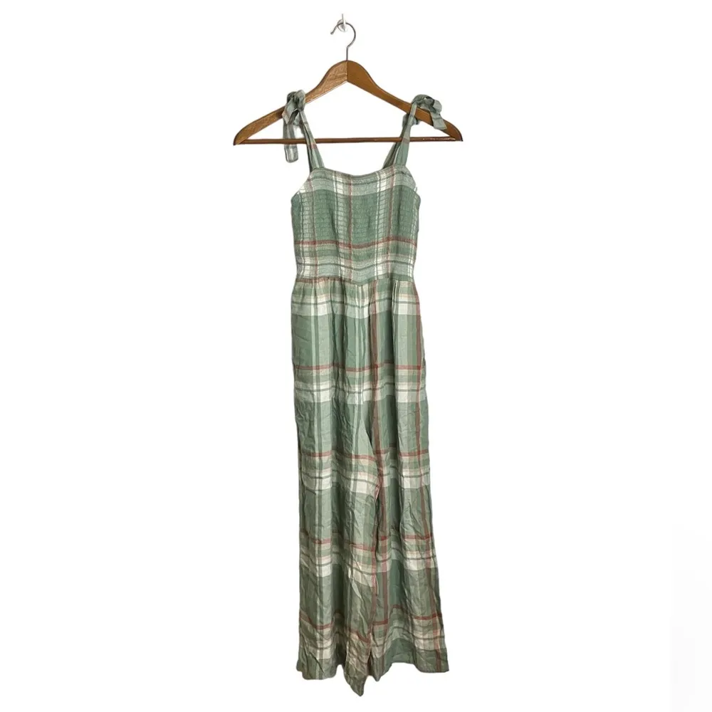American Eagle NWT Green Plaid Smocked Jumpsuit - Image 3