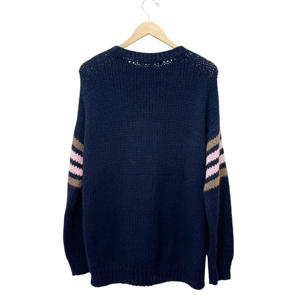 Xirena Whistler Apres Ski Sweater Navy Pink Stripe Alpaca Wool Blend Size Medium Blue - Image 3