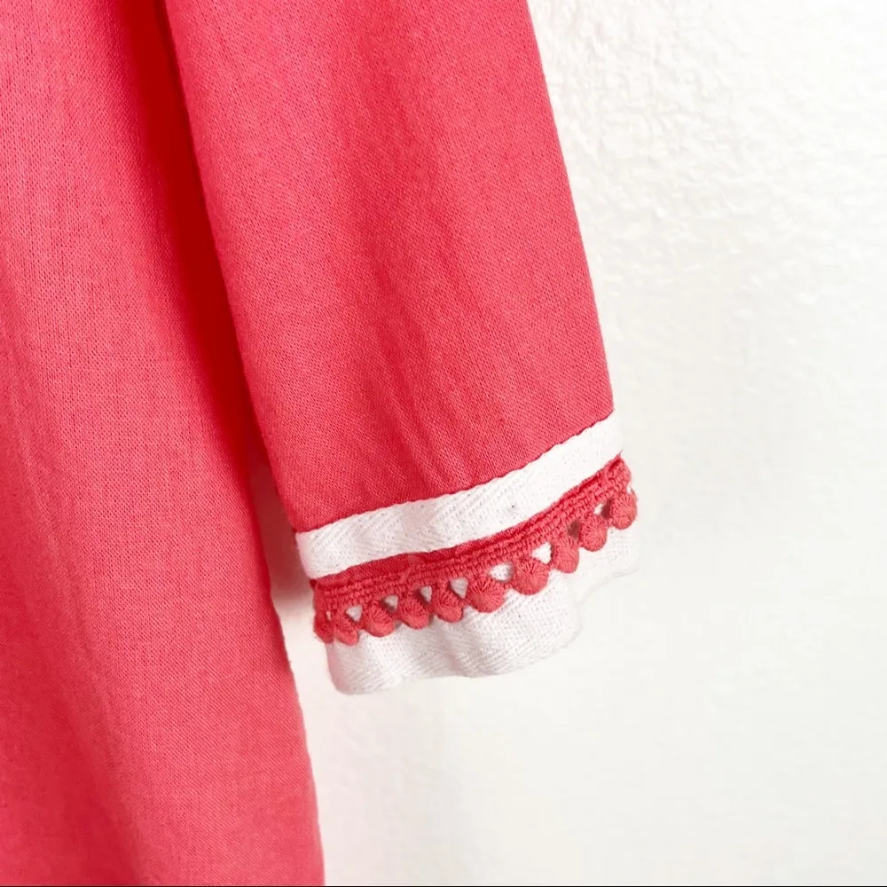 SAINT TROPEZ WEST Coral Linen Blend Embroidered Tunic Top, Size XL - Image 7