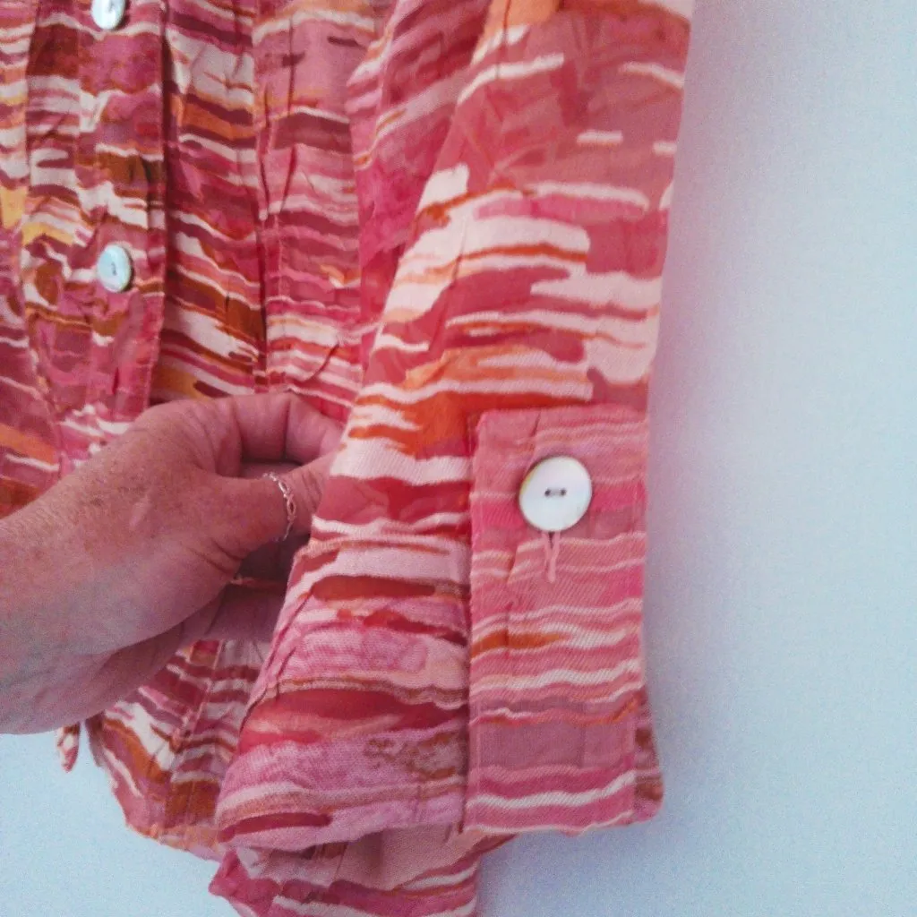 Ruby Rd Jacket Womens 6P Pink Orange Button Collar Lined Blend Roll Tab Sleeve - Image 3