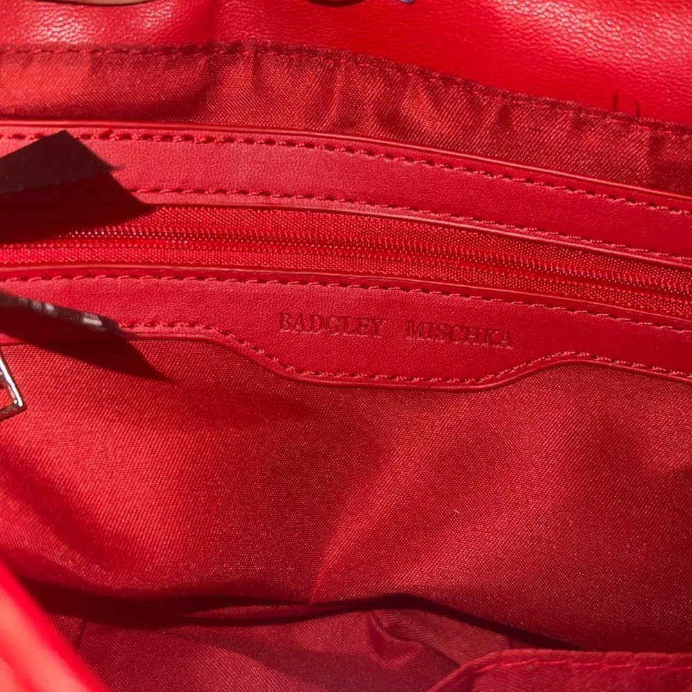 NWT Badgley Mischka Red Faux Leather Big Diamond Quilted Top Handle Shoulder Bag - Image 6