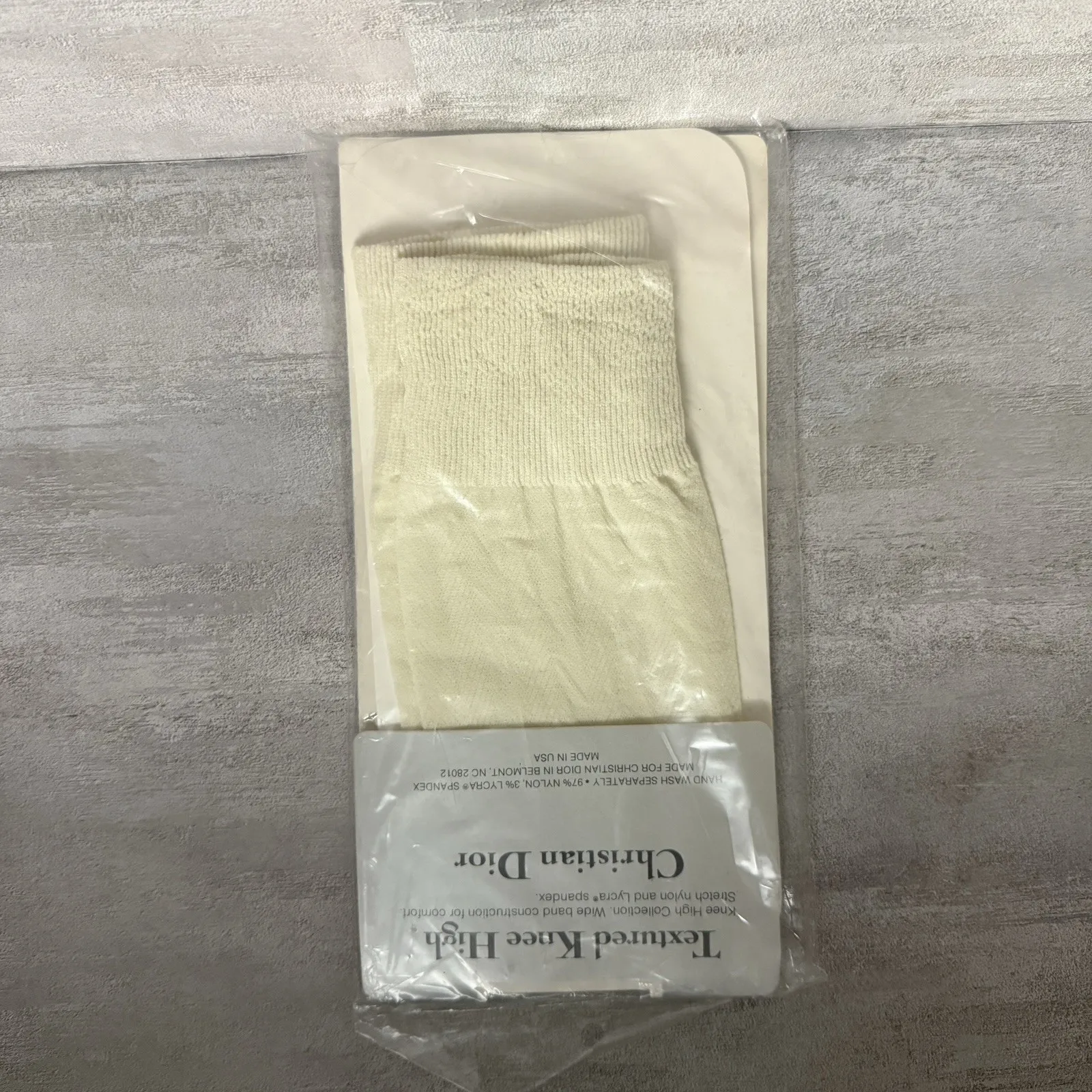 Christian Dior Knee Highs Sandalfoot Chevron Alabaster White OS 8.5-11 NOS‎ USA - Image 2
