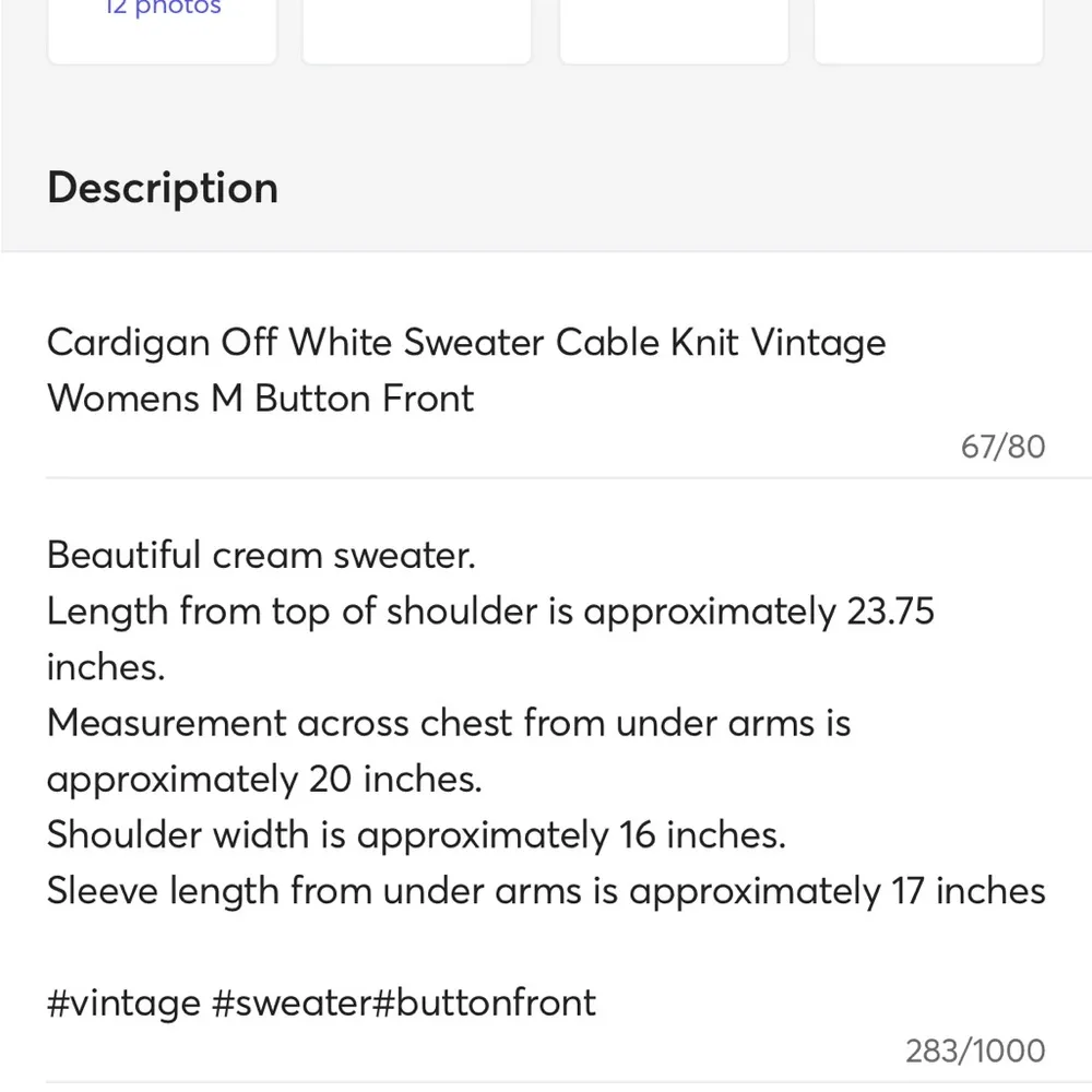 Vintage Classic Cable Knit Cardigan Cream Acrylic Lightweight Sweater Womens M - Image 13