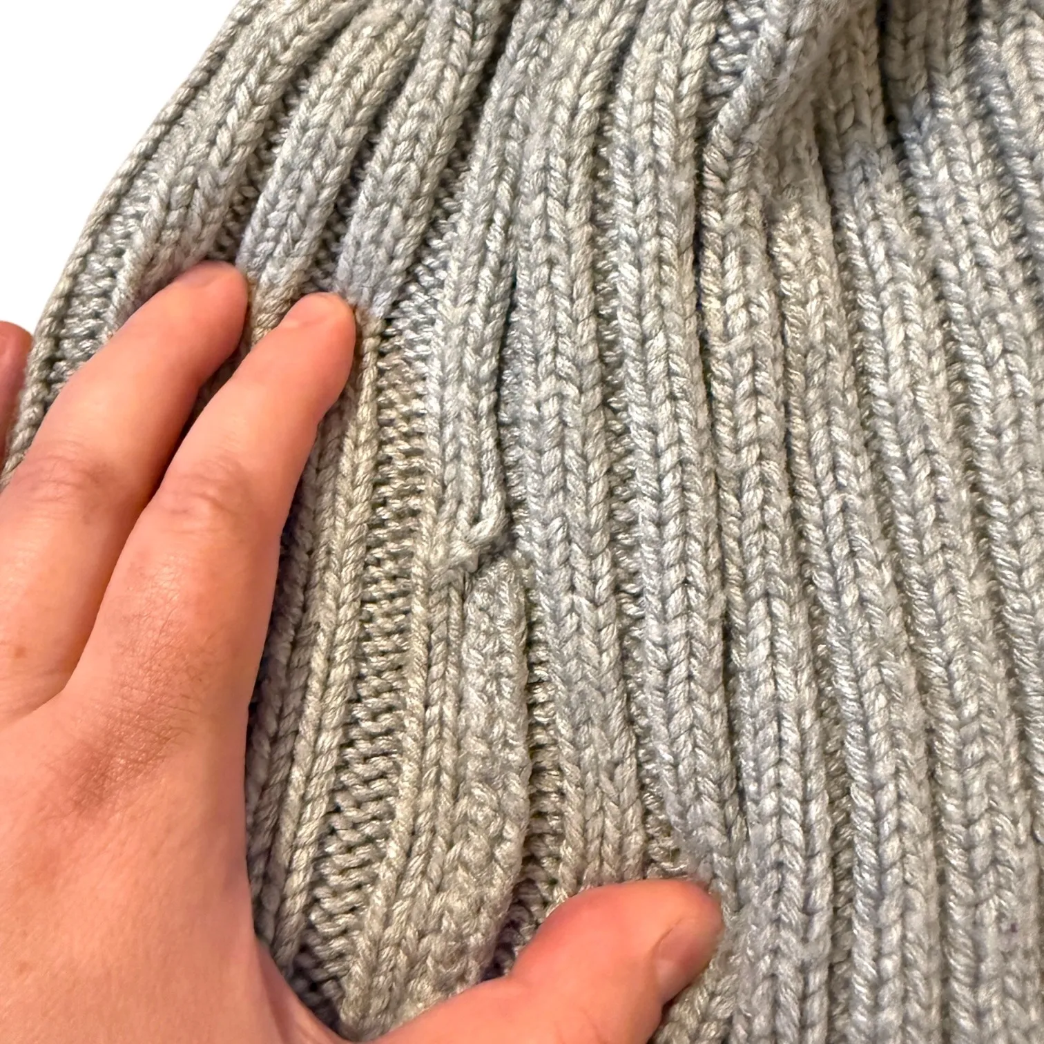 J.Crew Ribbed‎ Knit Beanie Hat Gray One Size Faux Fur Pom Winter Cap - Image 4