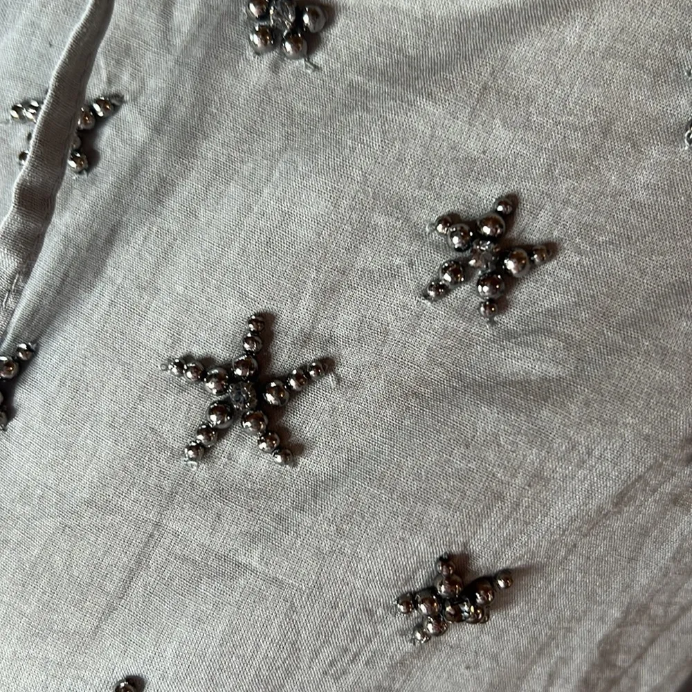 Johnny Was Pete & Greta 100% Cotton Gray Bead Crystal Button Down Top Size S - Image 5