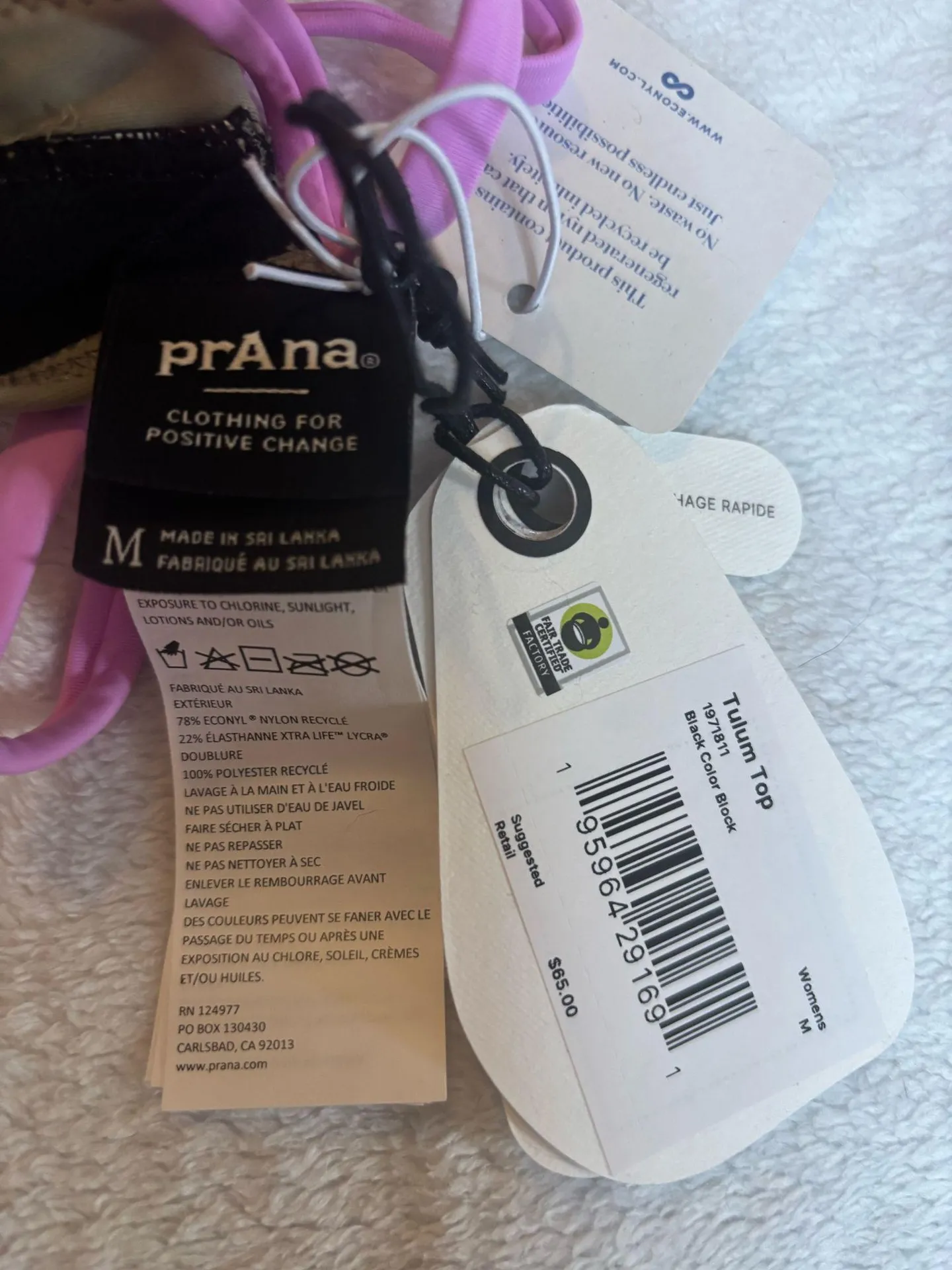 Prana Tulum Top Black Color Block Green Lilac Bikini Summer Pool Vacation Medium - Image 3