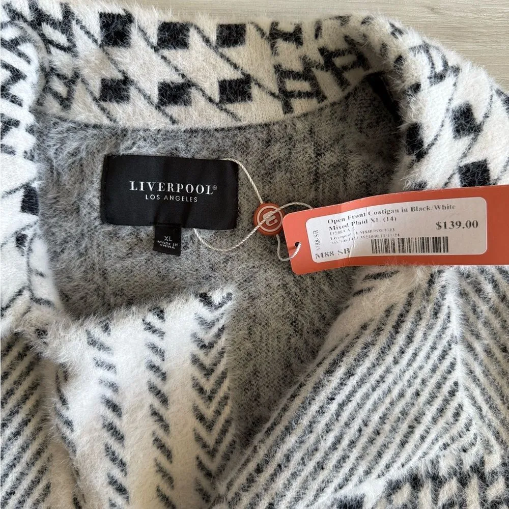 Liverpool Women's Open Front Coatigan Sweater Black/White XL NWT Wantable - Image 6