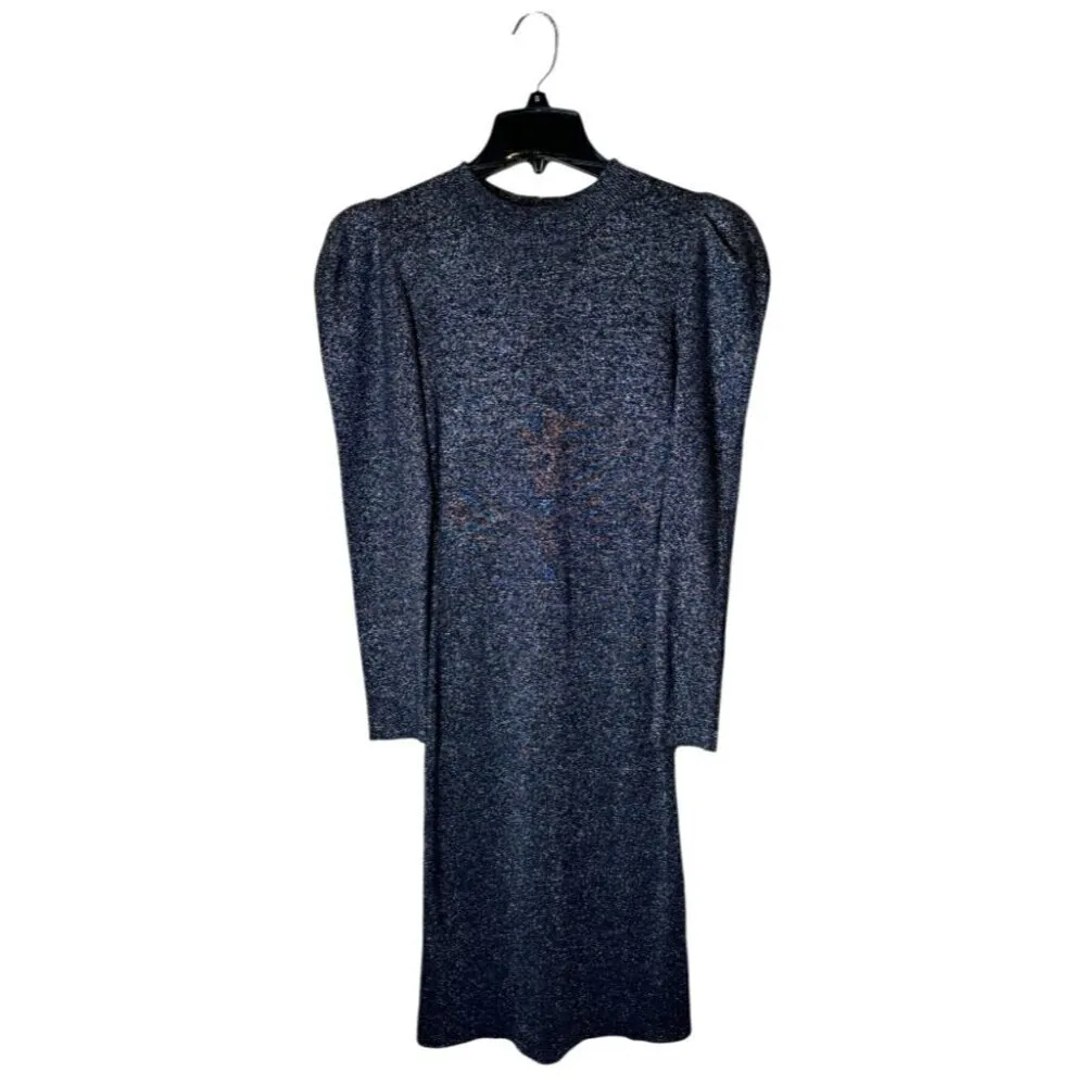 Sachin + Babi Dress Womens Small Navy Blue Metallic Knit Puff Sleeve Amelie Mini - Image 3