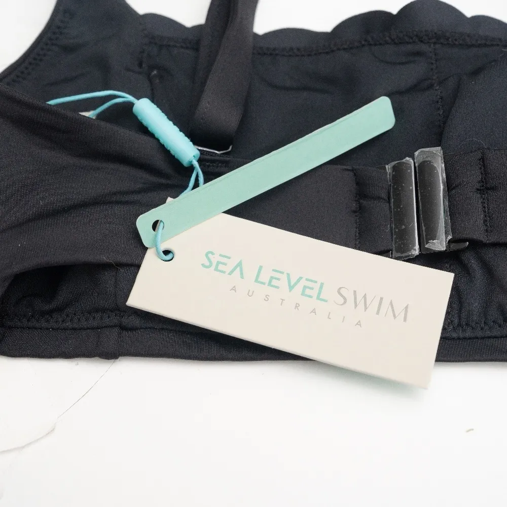 Sea Level Swim Scallop Square Neck Bralette Top Black Size 4 - Image 4