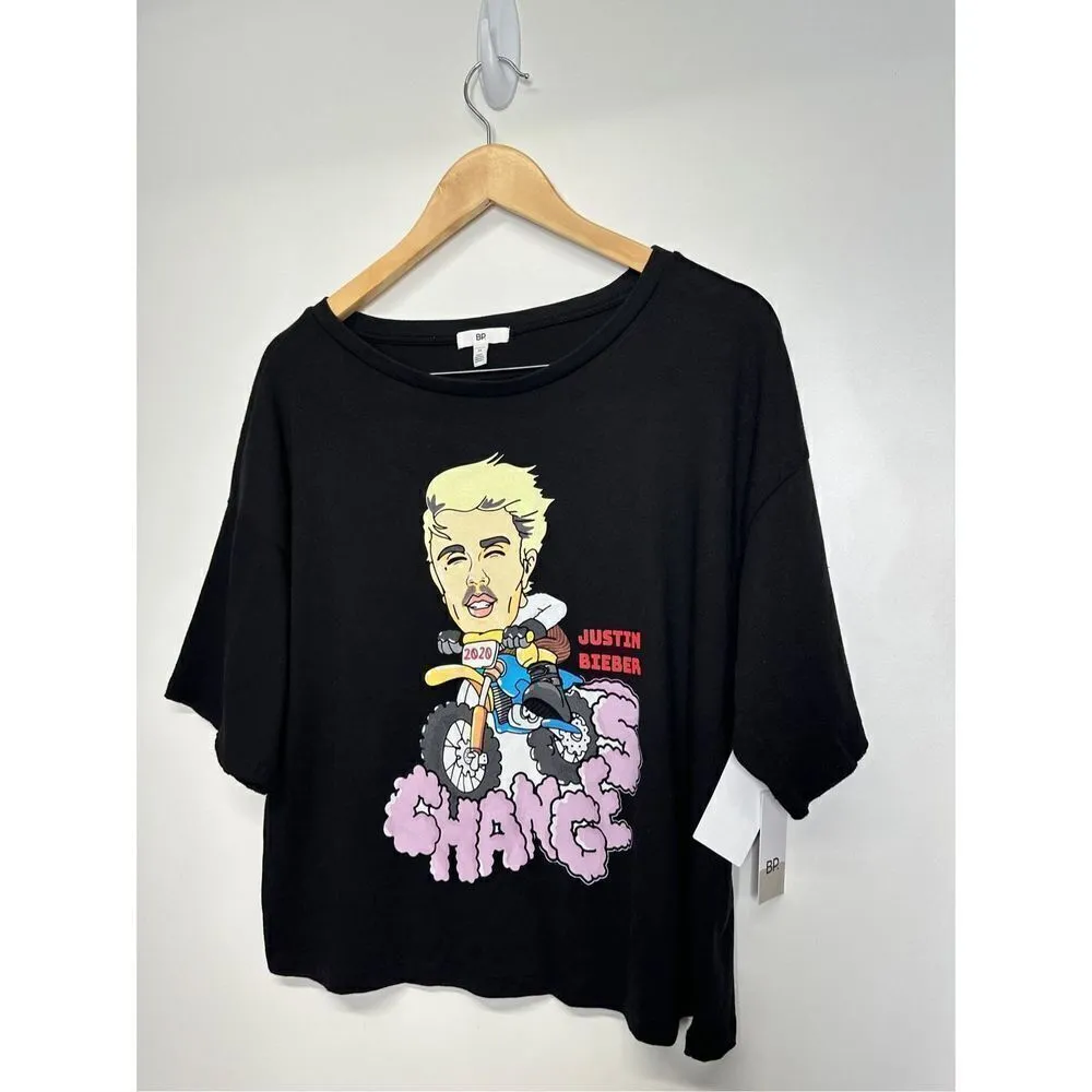 BP Justin Bieber Graphic Shirt Womens Black Short Sleeve Size Medium NWT - Image 3