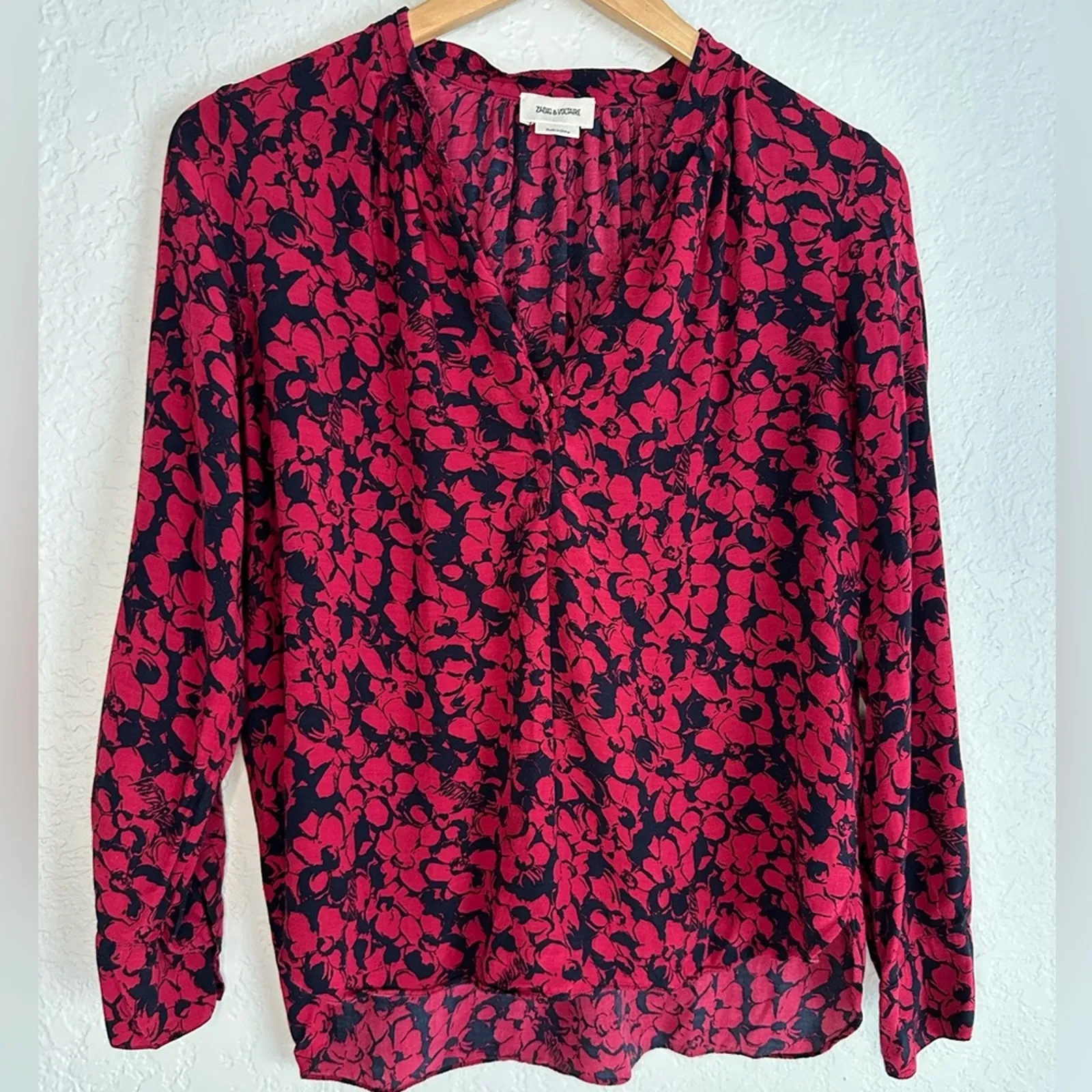 Zadig & Voltaire Tink Bico Flowers Logo Blouse Long Sleeve Floral Dark Goth XS - Image 3