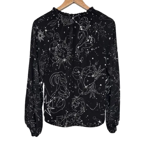 White House Black Market Whimsical Celestial Print Blouse Size S - Image 2