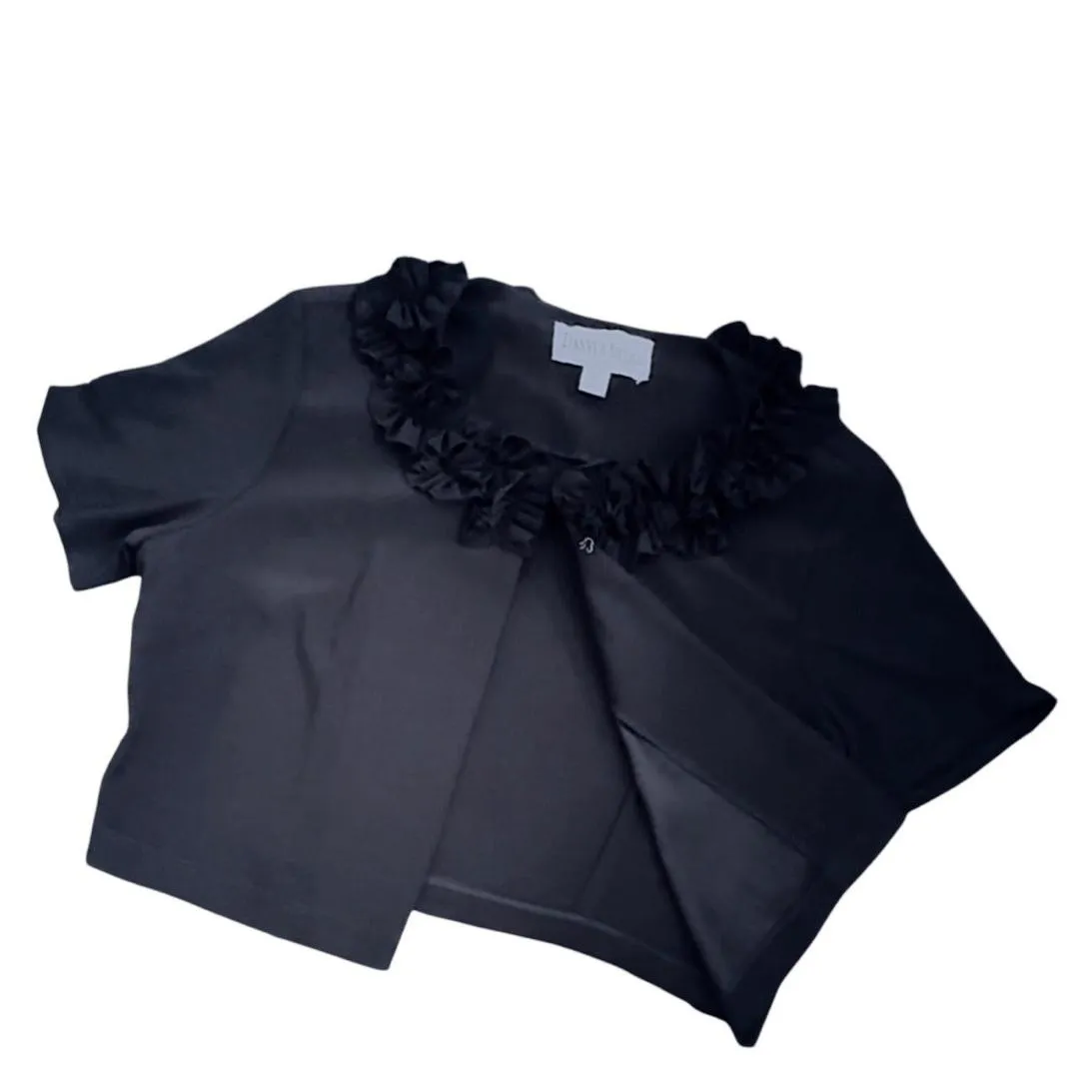 Danny Nicole Bolero Jacket Womens Black Open Front Ruffled Collar Short Sleeves - Image 3