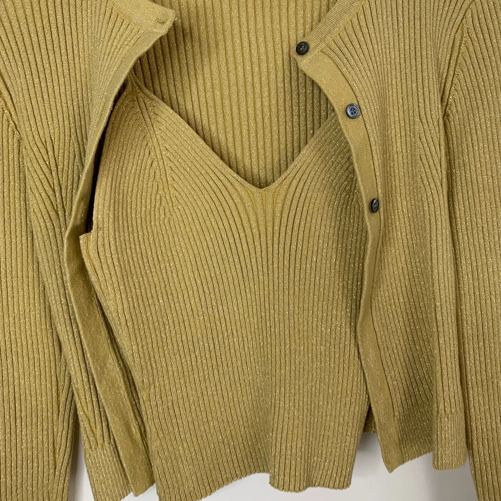 All Saints Tank and Cardigan Lexi Ribbed in Gold Womens Large Two piece - Image 9