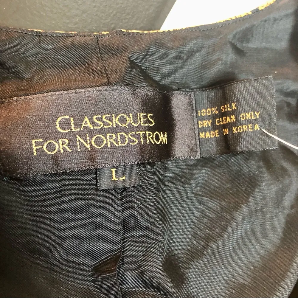 Vintage 90s Classiques for Nordstrom Silk Dressy Vest Gold Black Paisley Print L - Image 5