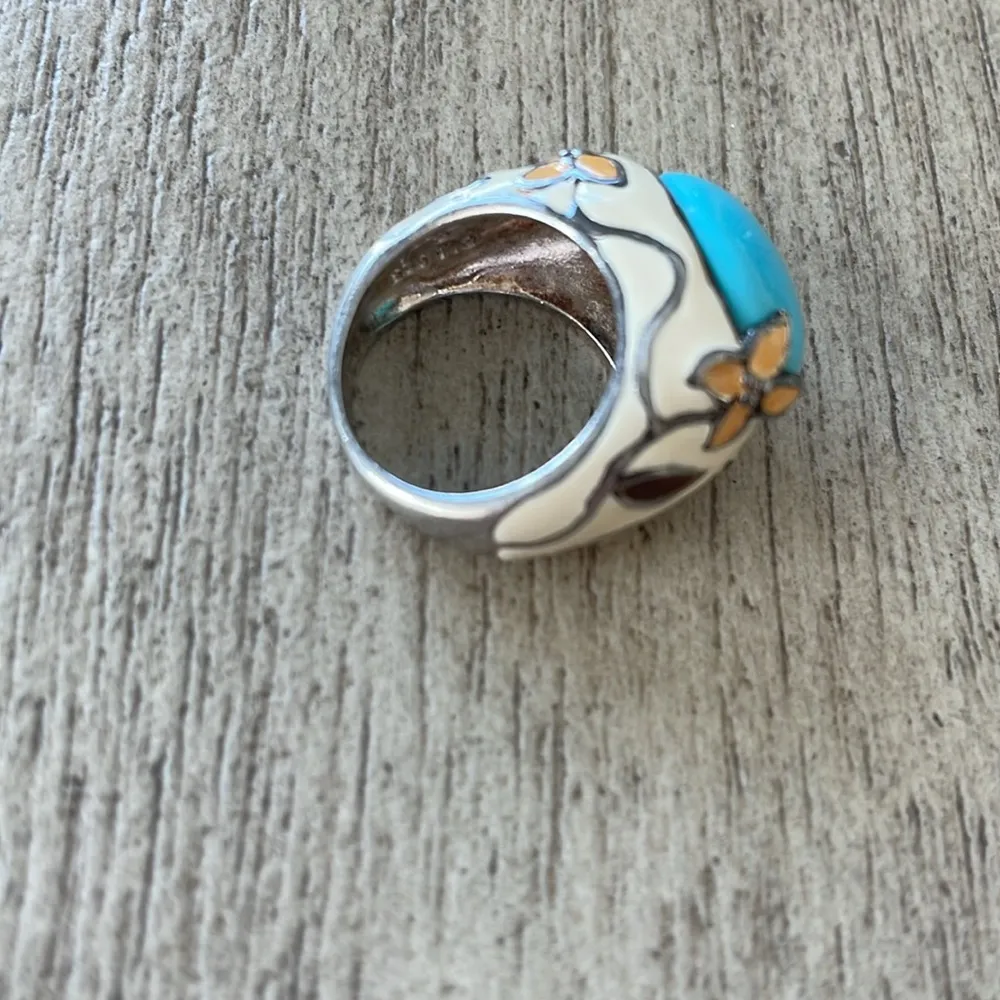 David Sigal Sterling Silver Enamel ring Blue Size 6 - Image 4