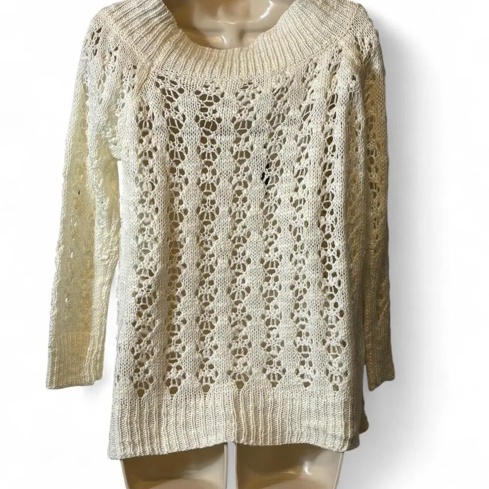 Ivory Open Knit Off Shoulder Sweater - Image 2