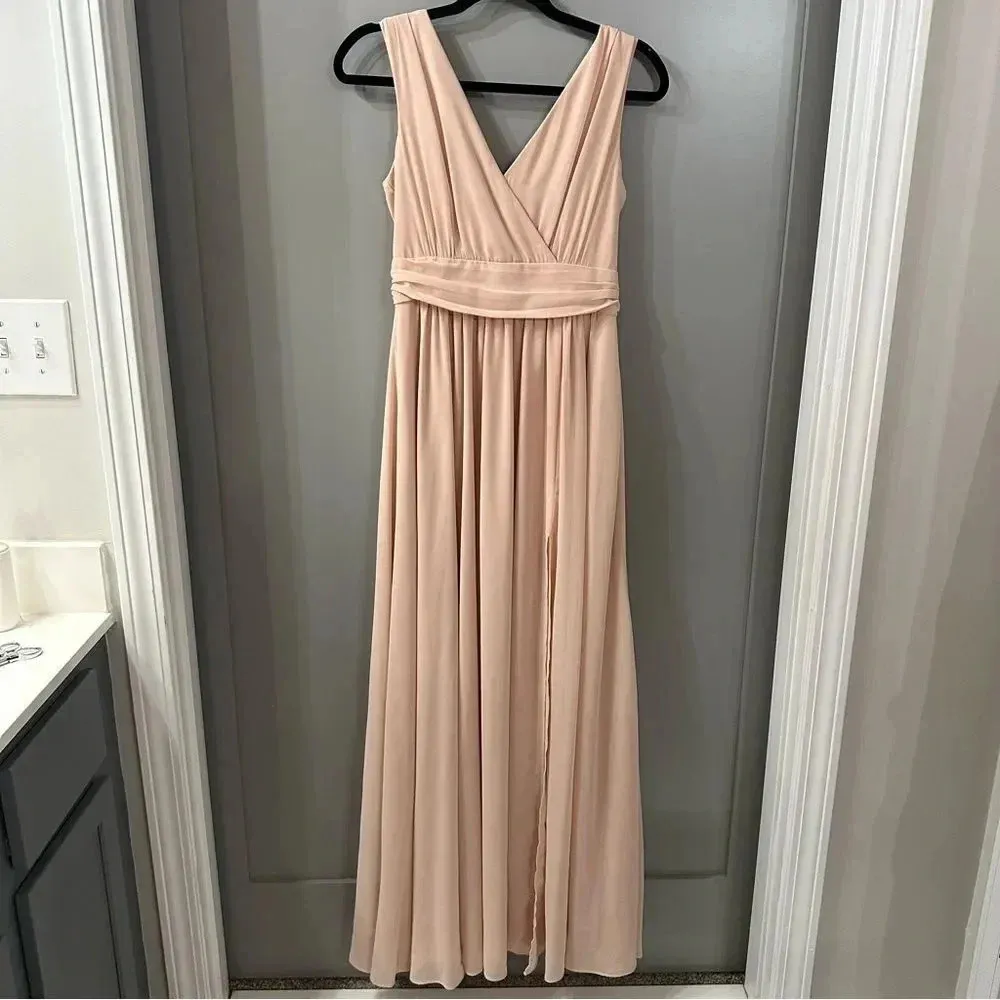 Lulus Thoughts of Hue Blush Surplice Maxi Sz Small Blush Pink Bridesmaid Dress - Image 2