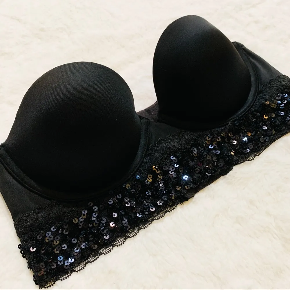 PINK Victoria’s Secret Black Sequin Bustier Size 34B - Image 2