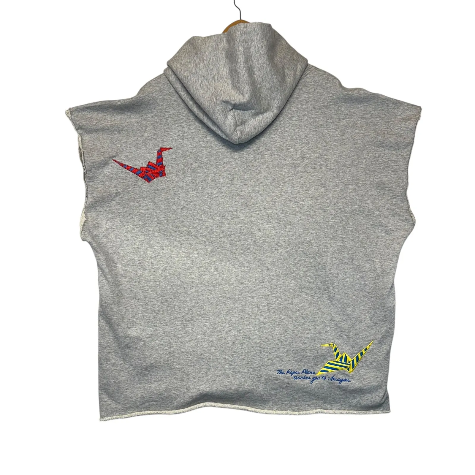 Paper Planes Gray Cotton Hoodie Poncho Oversized Origami Crane Graphic 2XL Size undefined - Image 6