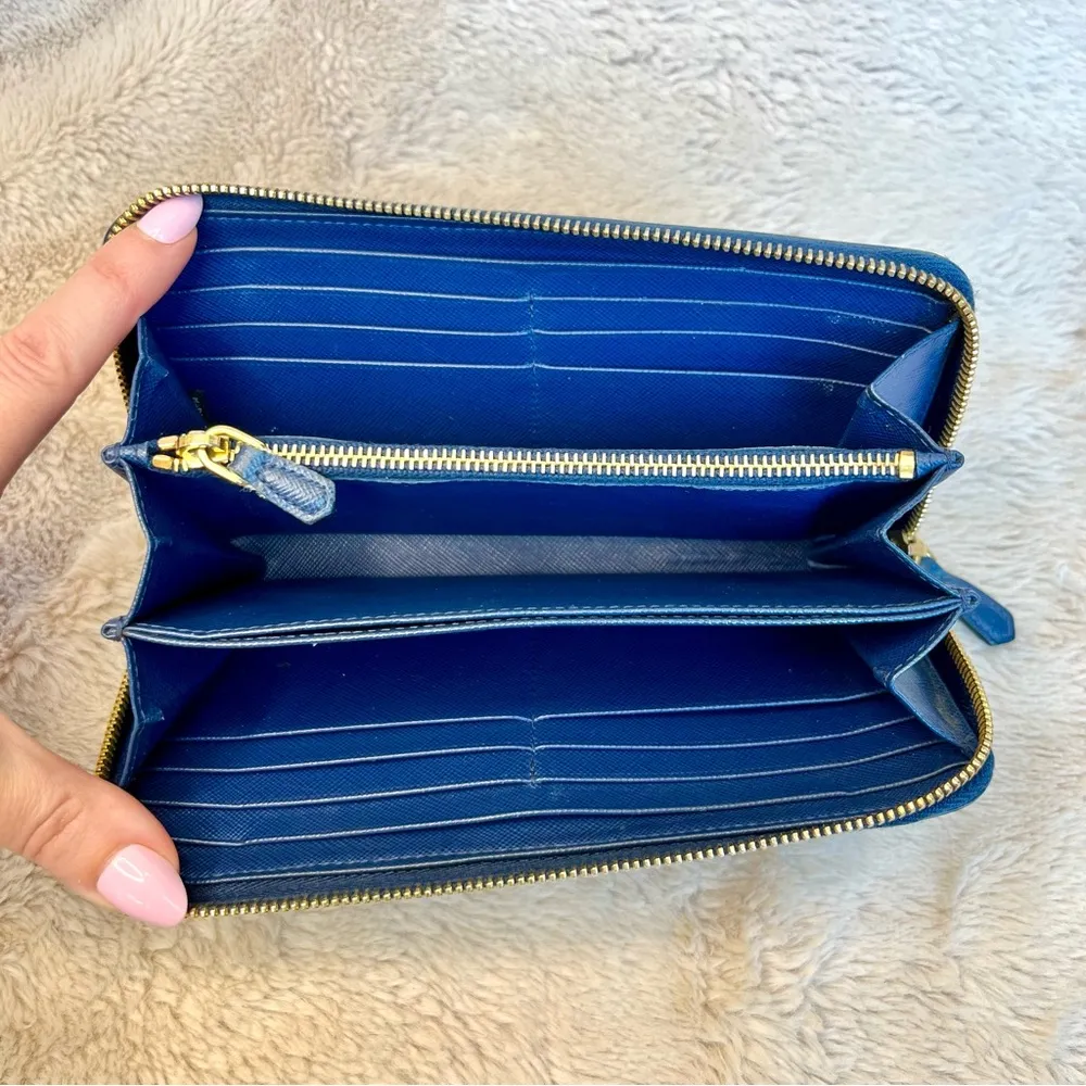 Prada Blue Saffiano Leather Large Organizer Zippy Wallet - Image 13