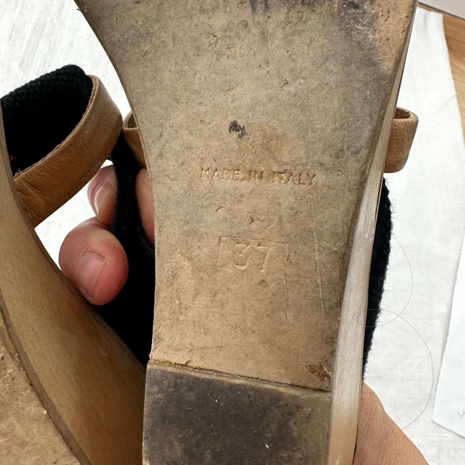 MM6 Maison Margiela Wedge Sandals Black Fabric Strappy Slip On Slides 37‎ Size 7 - Image 4