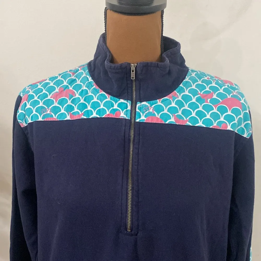 Simply Southern navy Quarter zip sweatshirt with contrast wave print shoulder L - Image 5