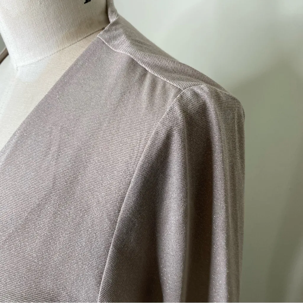 Ann Taylor Surplice Neck Ruched Waist Bishop Sleeve Shimmer Sweater Top XS Beige - Image 4