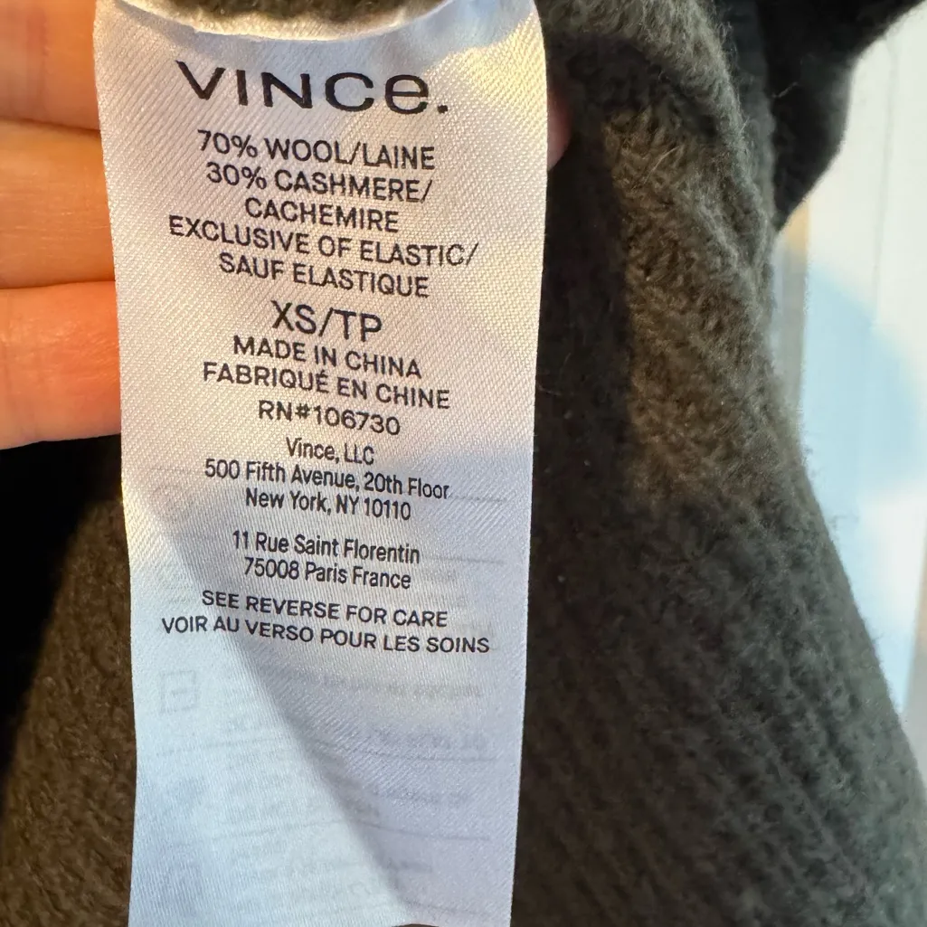 Vince Ribbed Wool-Cashmere V-Neck Sweater Vest Olive Green “Vine” | Size XS - Image 5