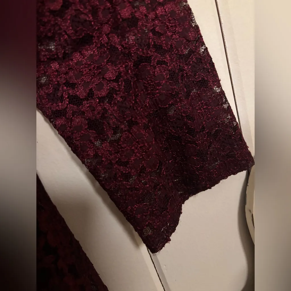 Burgundy / Dark Red Floral Mesh Net Women’s Long Cardigan - Image 8